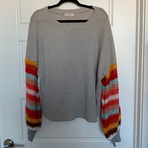 Tunic Sweater with Multicolor Balloon Sleeves